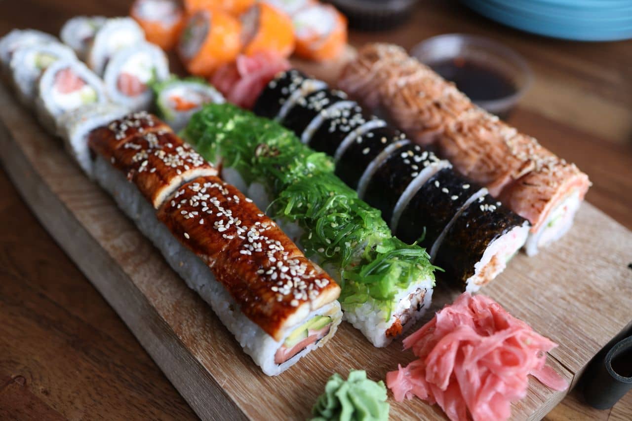 assorted sushi rolls prepared fresh